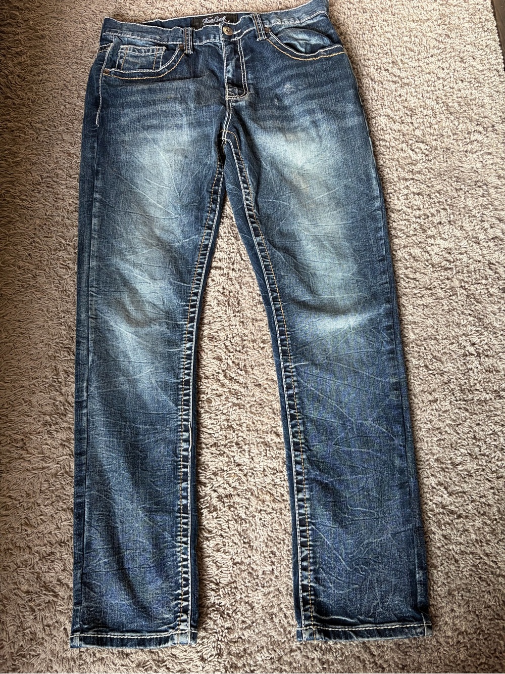 True Luck Men's Blue Washed Straight-Leg Jeans